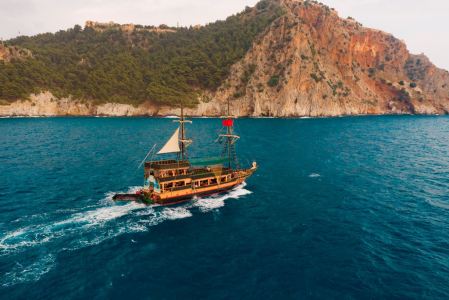 Boat touring through stunning scenery