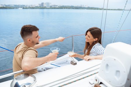 Romantic couple enjoying a boat tour