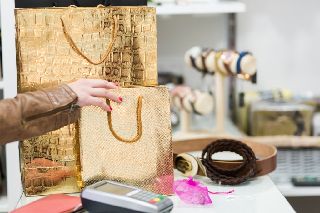 Shopping bags at the counter