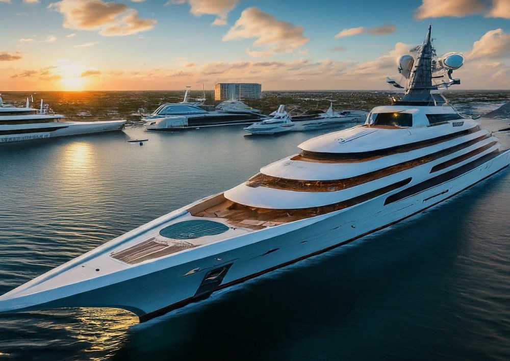 A very luxurious superyacht docked in the sea