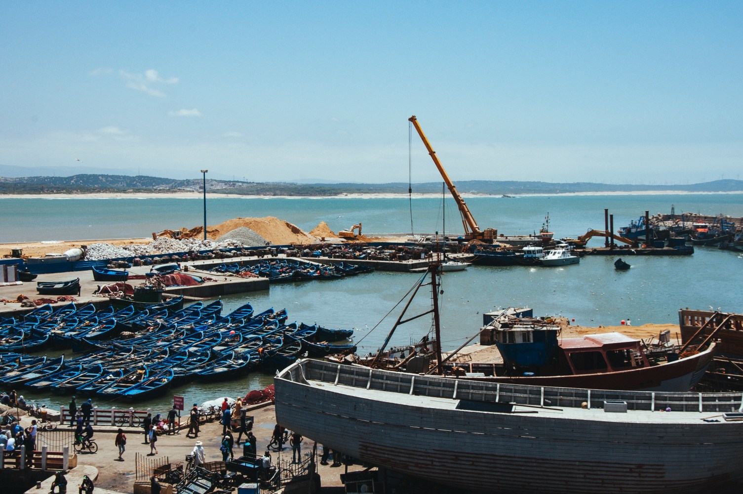 Boats docked in a port