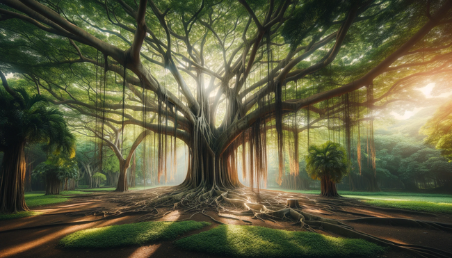 A huge tree at the center of the park