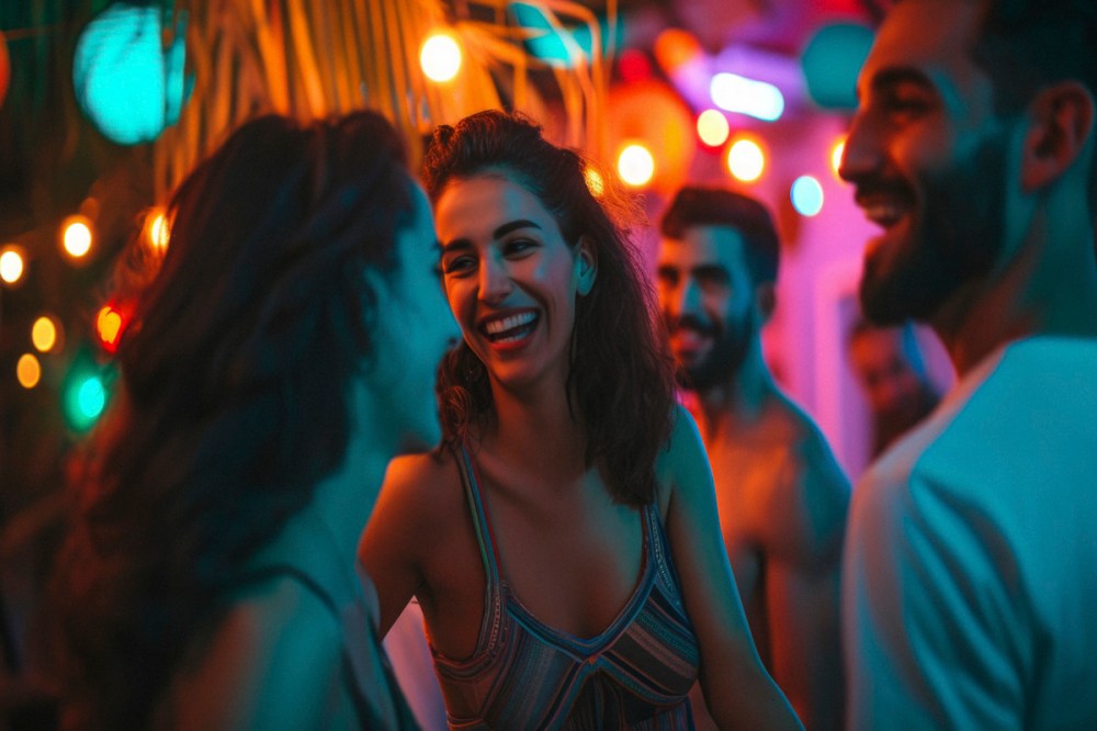 Tourists enjoy having a night out party